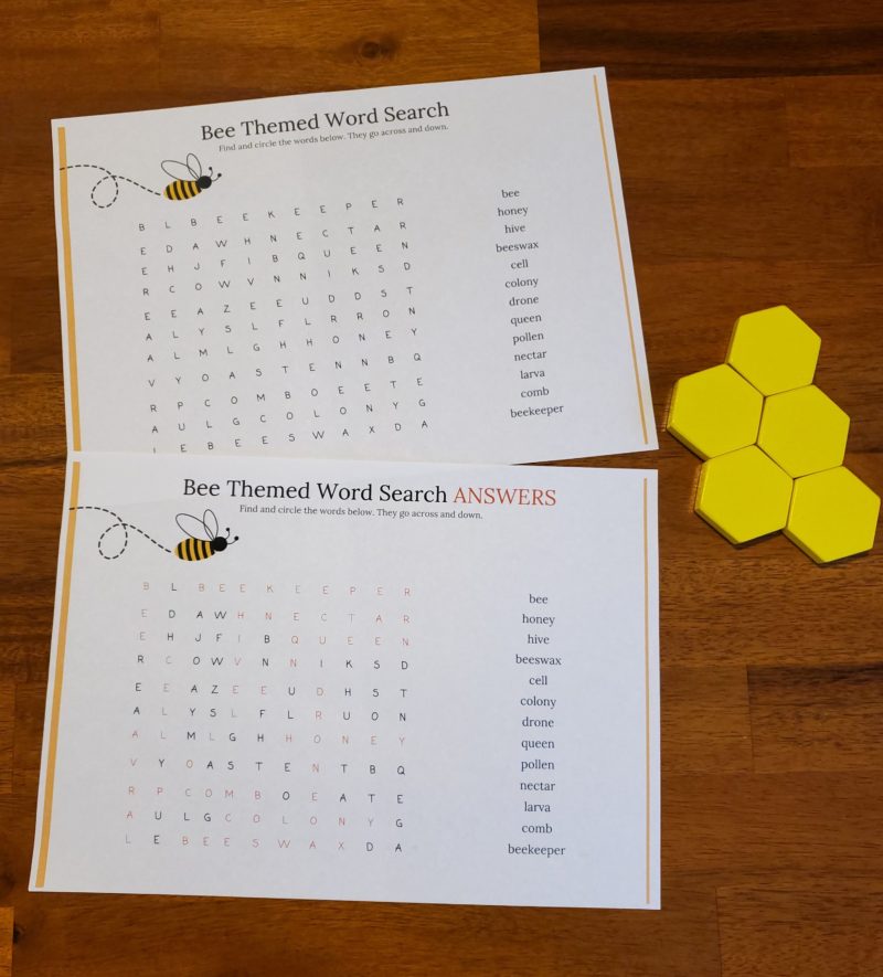 bee themed word search