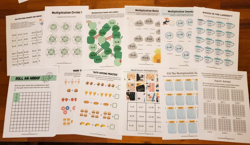 Pages of the Multiplication study bundle