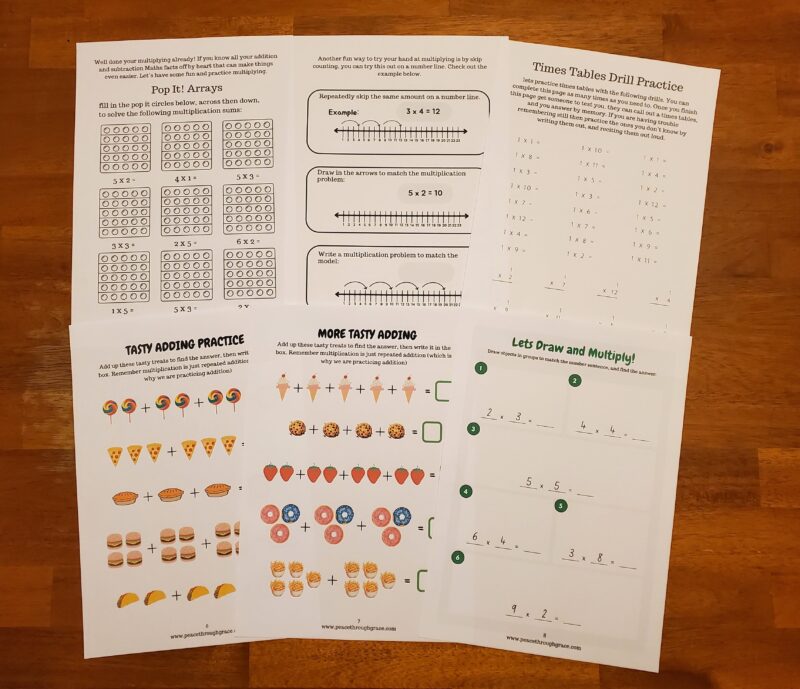 next pages in the multiplication bundle, includes pop it arrays, tasty adding practice to explain how multiplying is repeated addition and much more!