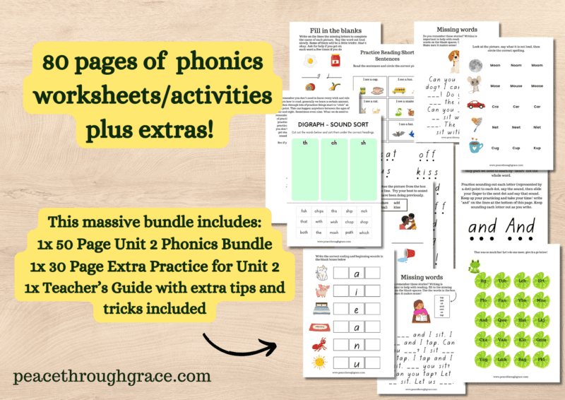 80 pages of phonics worksheets/activities included