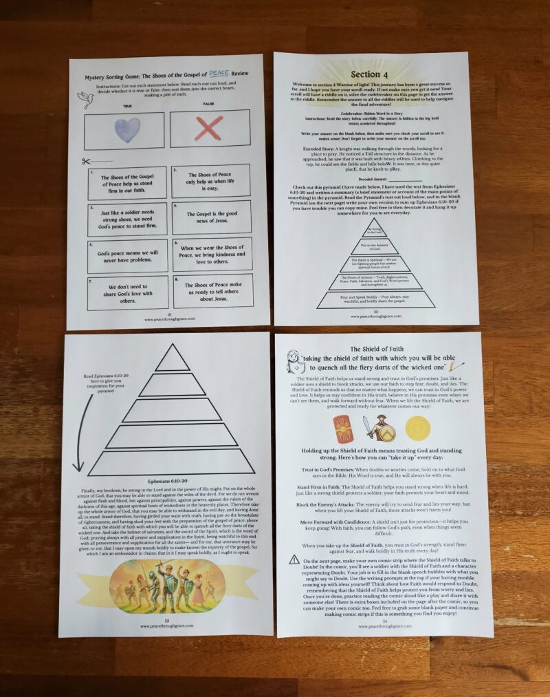 pages in the free armour of God unit study. Includes true and false sorting activity, pyramid verse activity and more